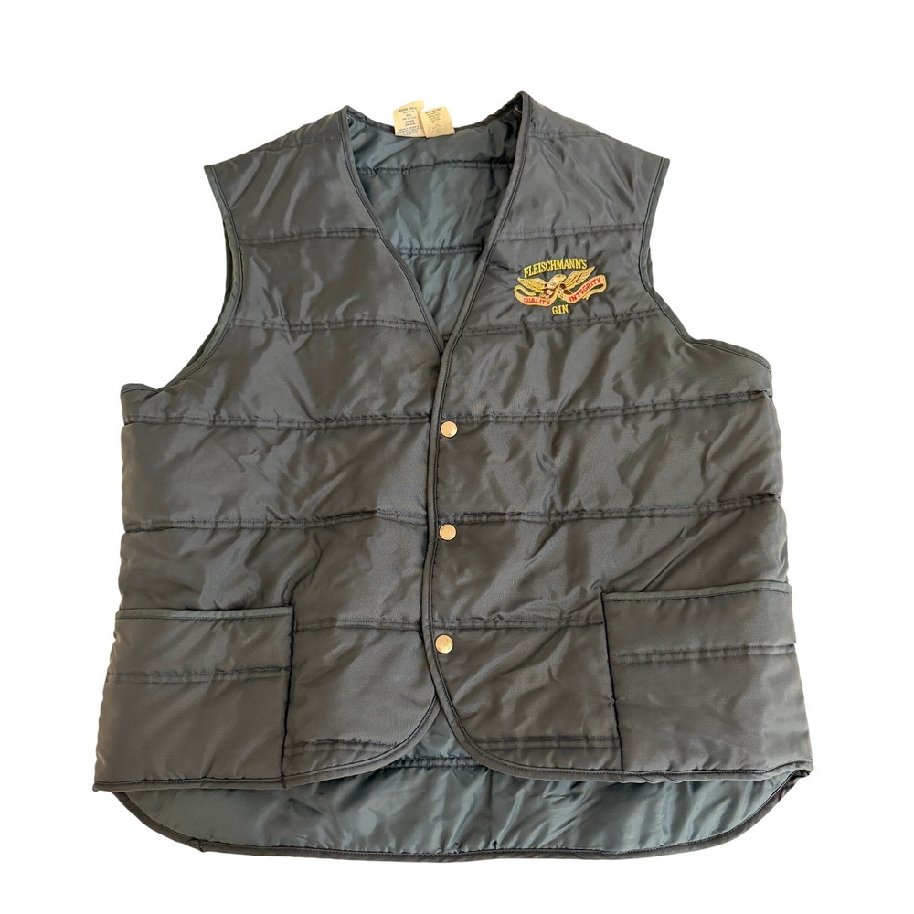 Vintage Unitog Fleischmann's‎ Gin Quilted Puffer Vest Mens XL Navy Blue USA